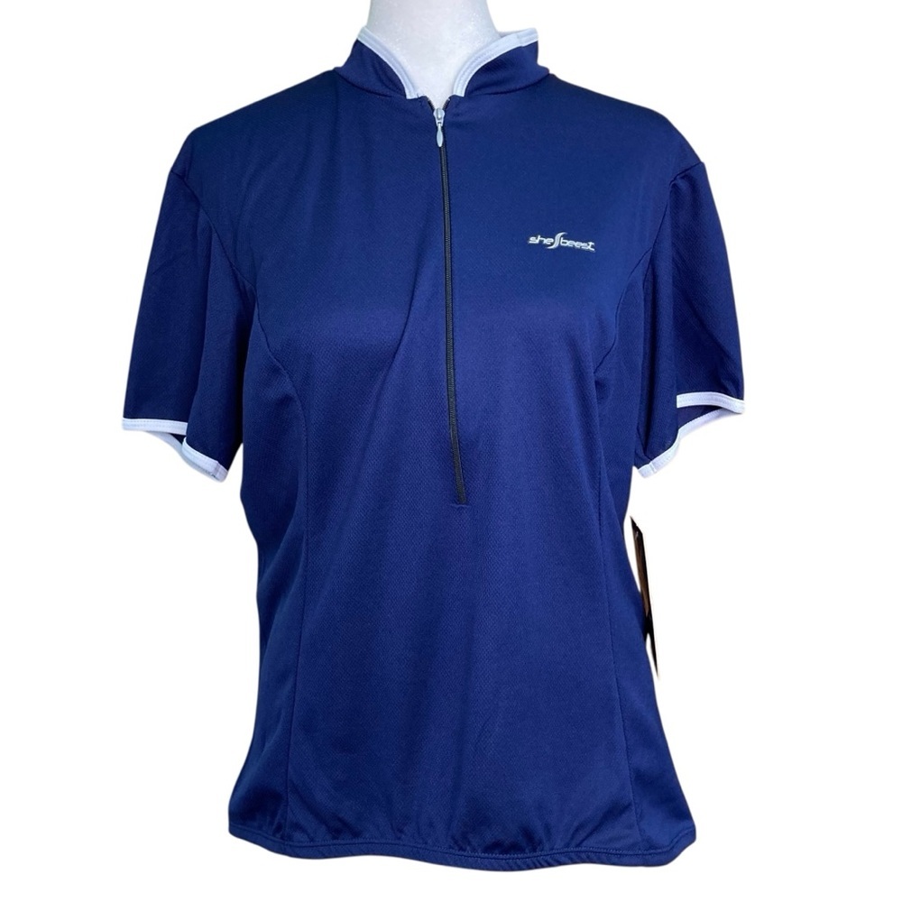 Shebeest Milano Short-Sleeve Navy Blue Cycling Jersey 3/4 Zip Microwic (Size XL)